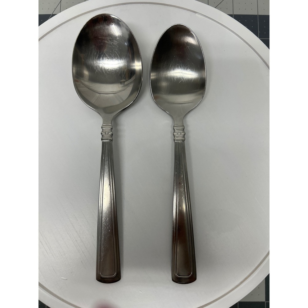Longaberger Woven Traditions Serving Spoons‎ Stainless Flatware USA Round 2pc